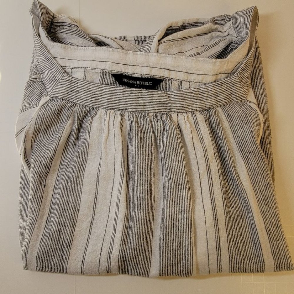Banana Republic Factory Stripe Textured Peasant Top, Linen/Cotton, White, SP - Picture 6 of 8